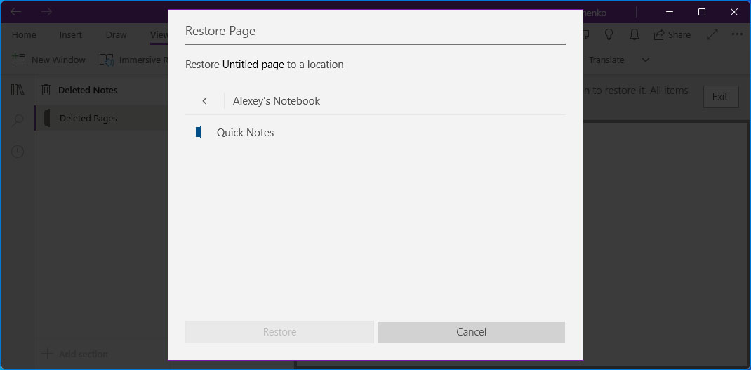 restore deleted onenote page restore deleted onenote page