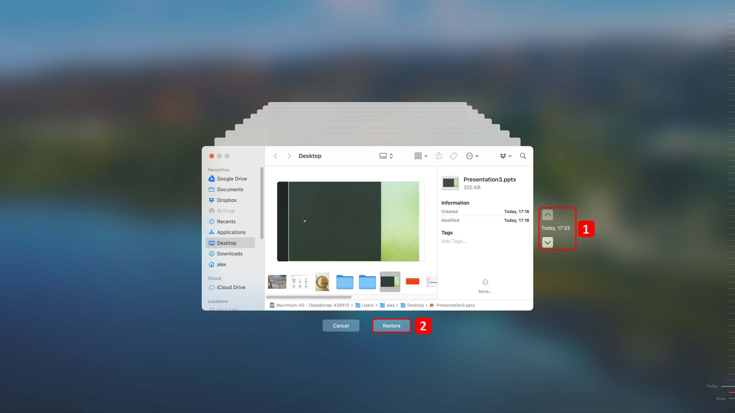 Recover a deleted PowerPoint presentation with a Time Machine backup