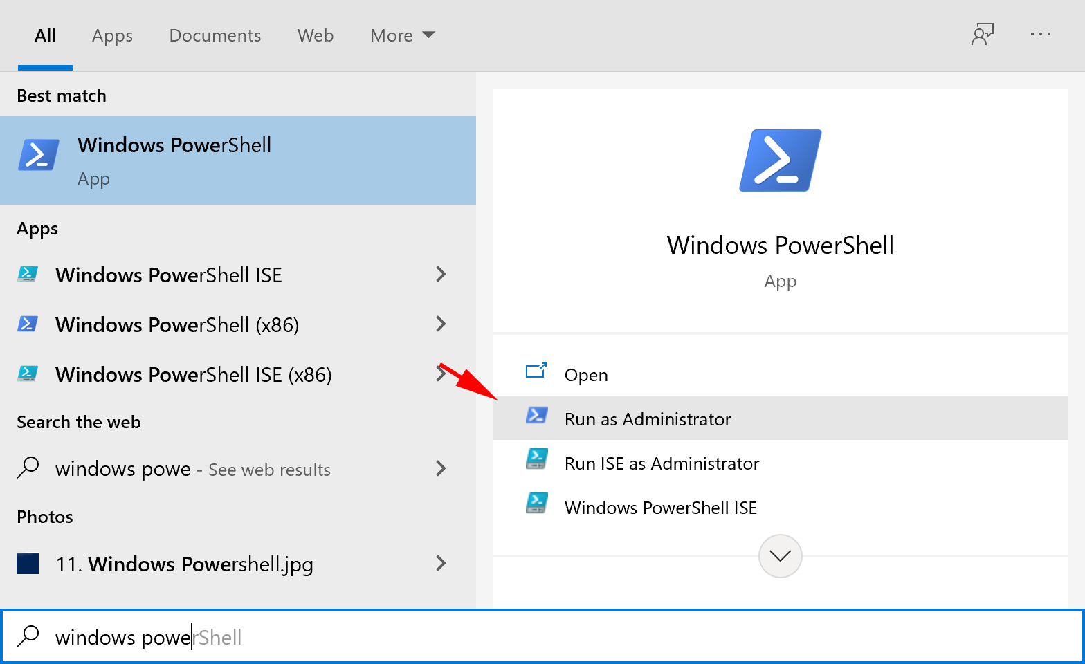 run powershell as administrator