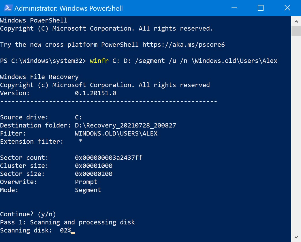 segment scan in windows file recovery