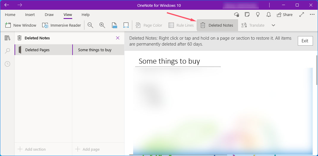 Select Deleted Notes