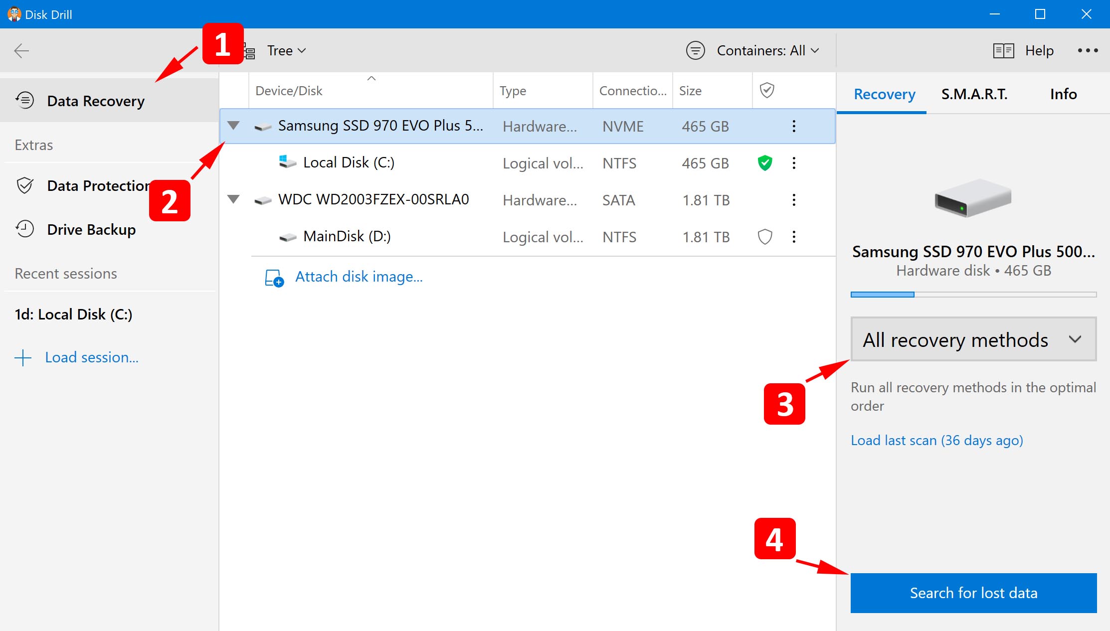 start scan with disk drill