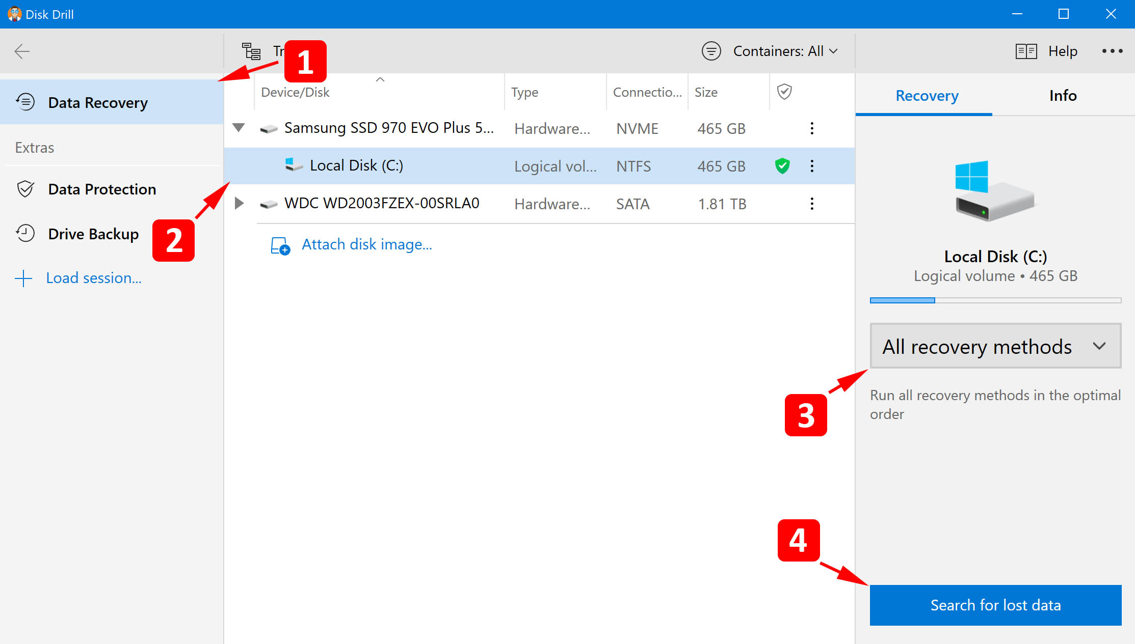 Select the partition or disk containing the lost files