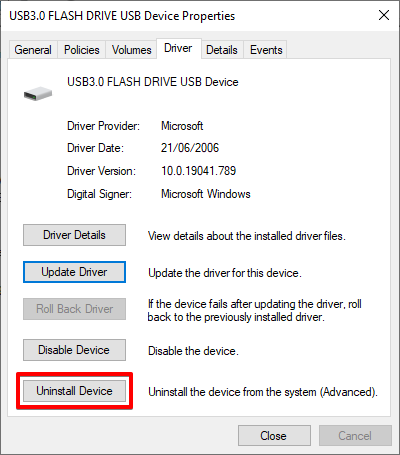 Uninstalling the existing driver.