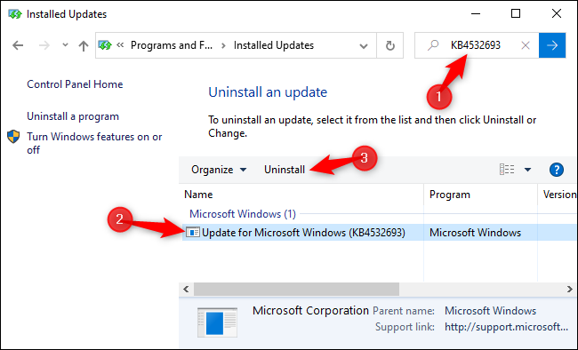 uninstalling updates on windows