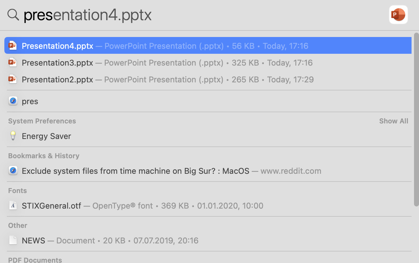 Using Spotlight to find lost PowerPoint files