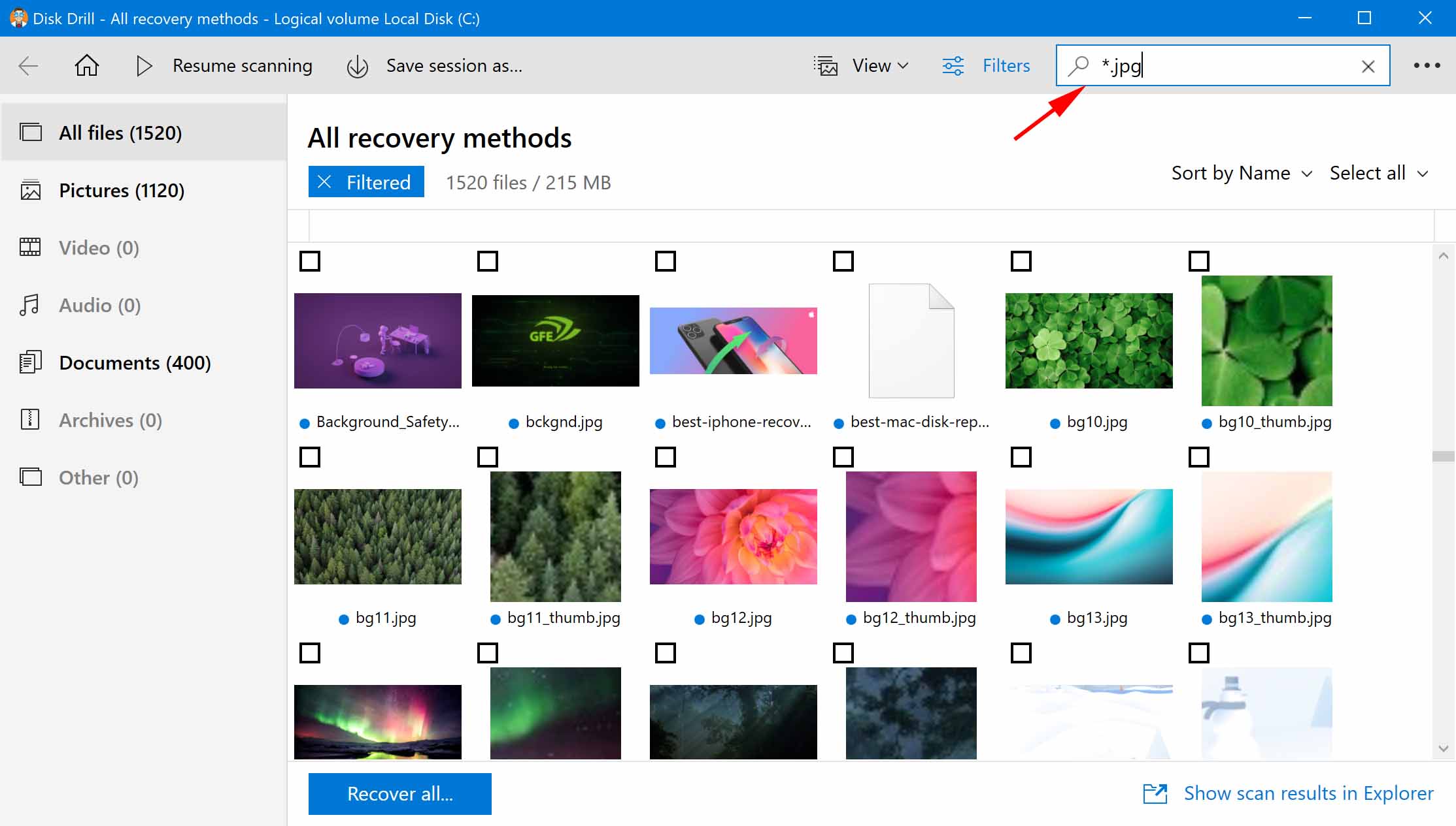 use search for find files