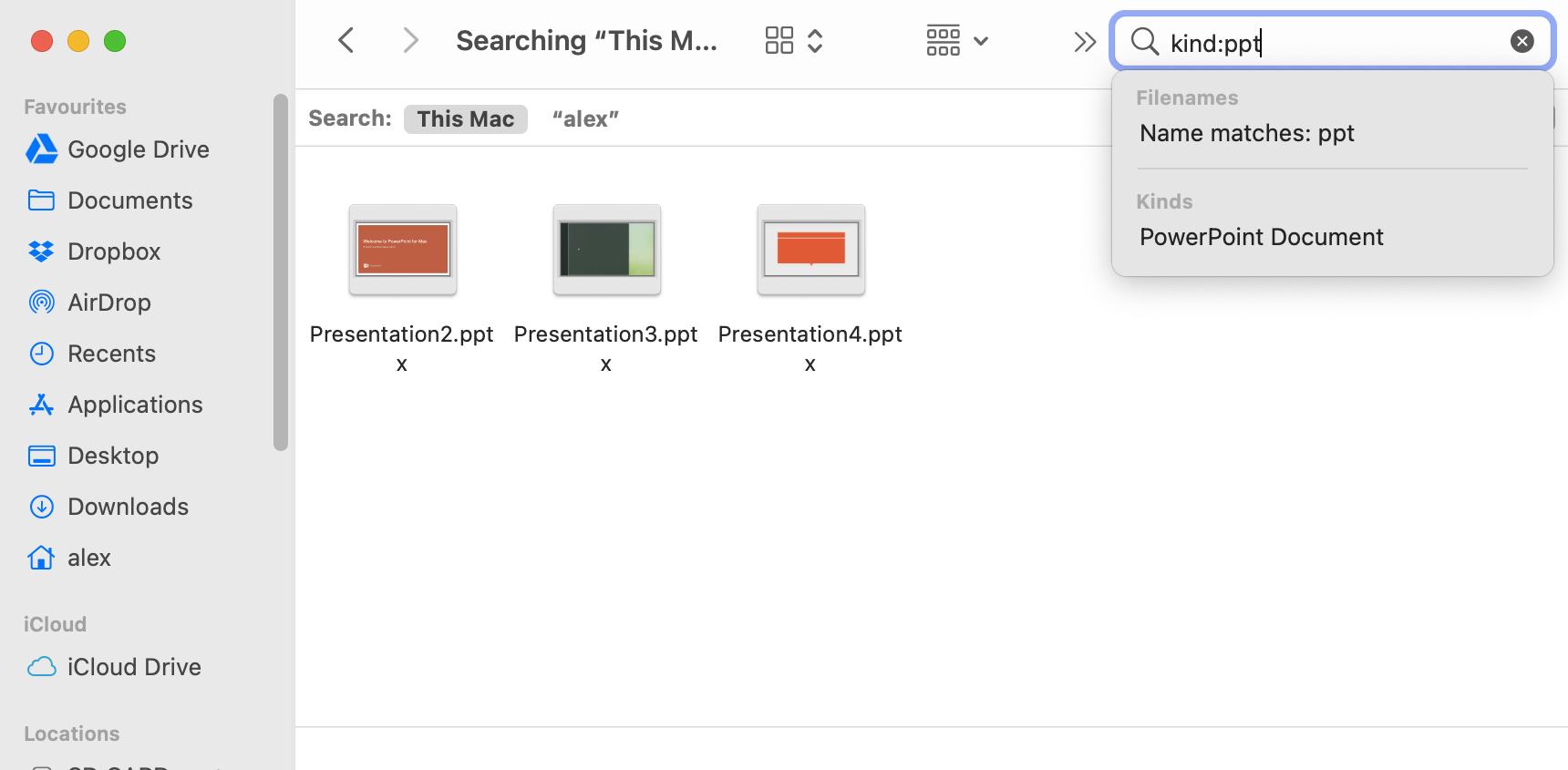Using Finder to locate a lost PowerPoint presentation