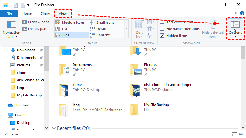 view tab on file explorer
