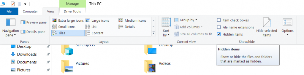 File Explorer Hidden Items