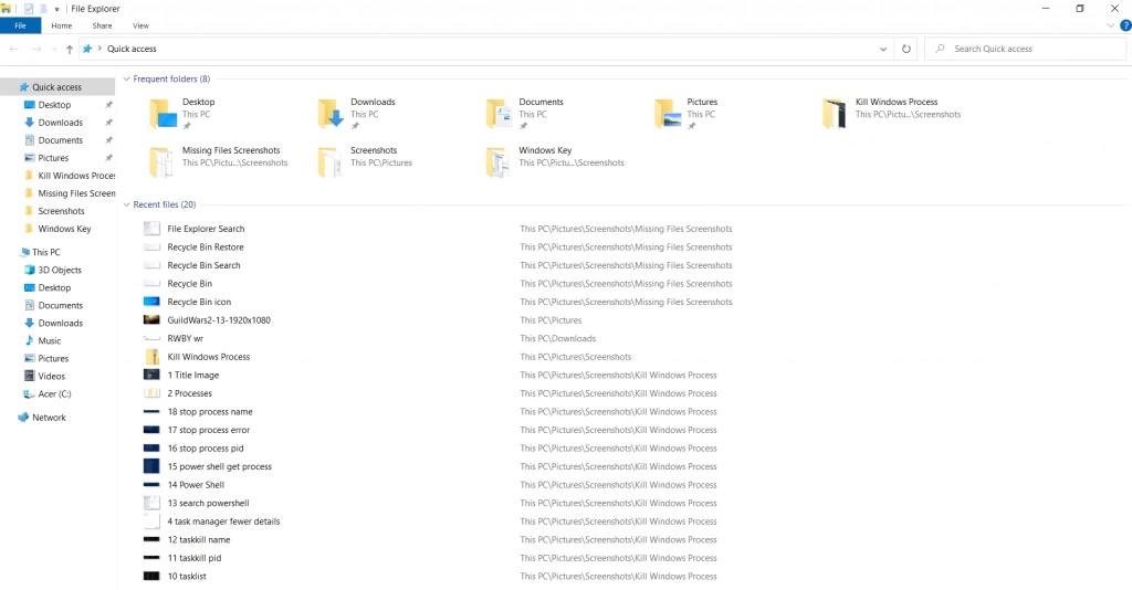 File Explorer Recent Items