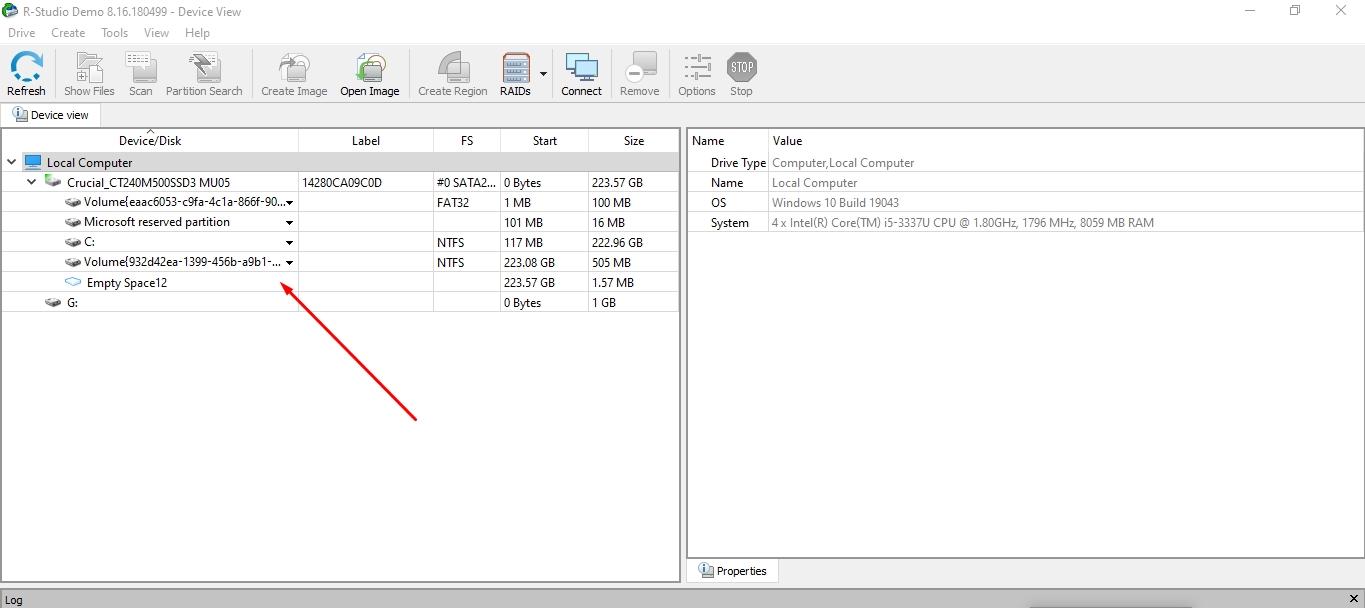 Select Partition in R-Studio