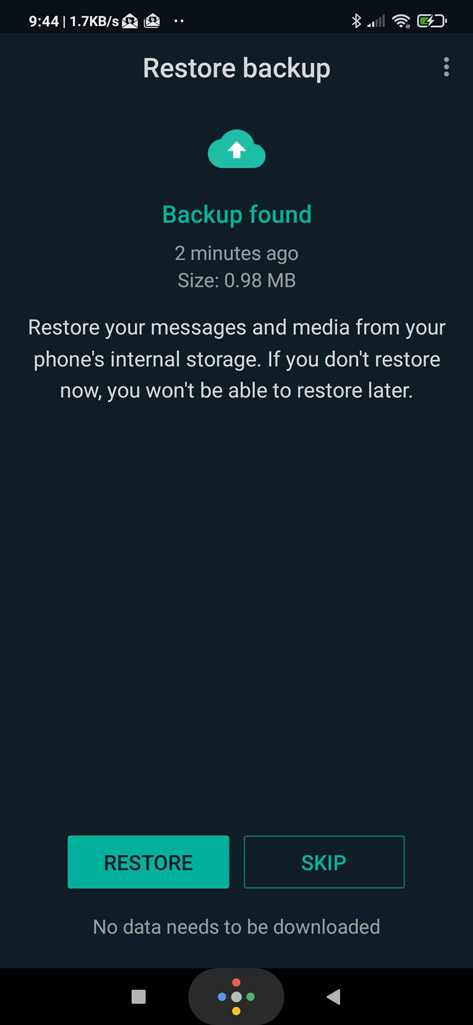 WhatsApp Data Restore Backup