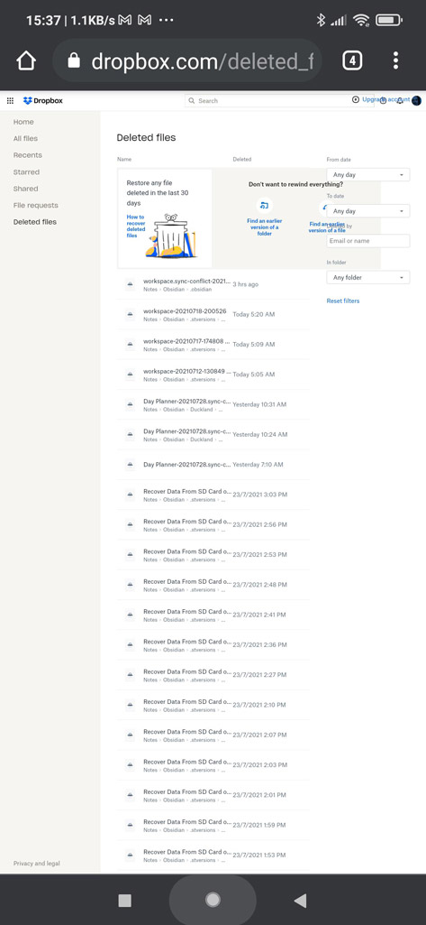 Dropbox Deleted Files List