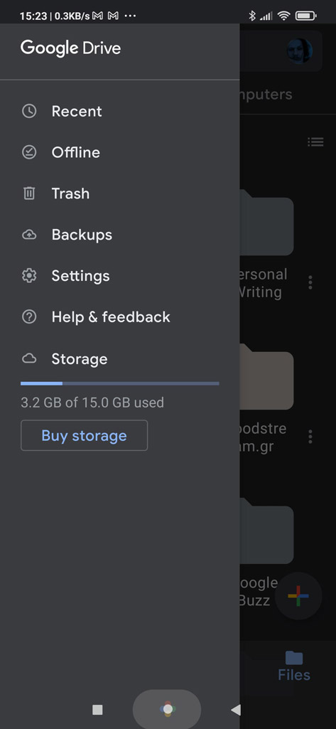 Google Drive Files Left Menu