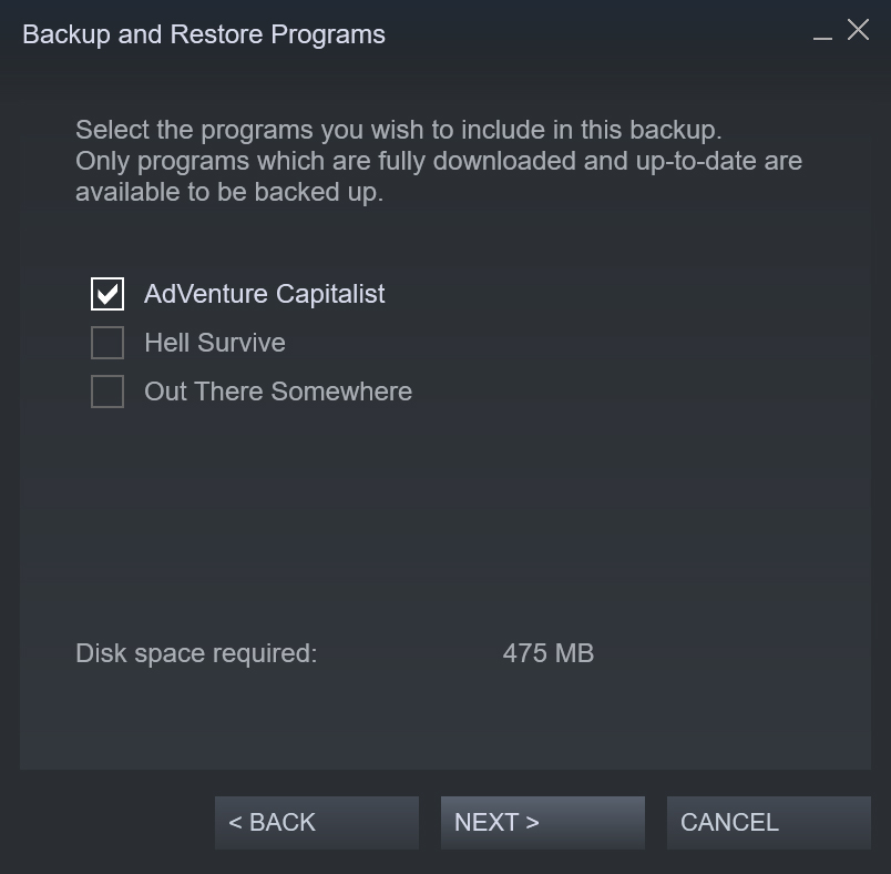 create steam backup