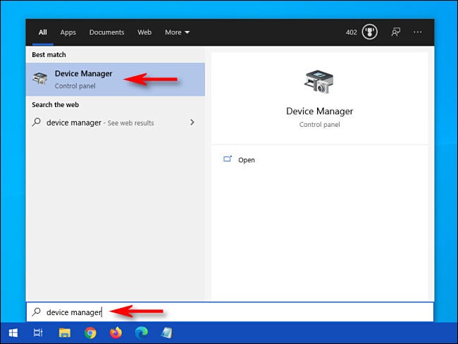 searching for device manager on Windows