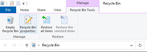 recycle bin properties