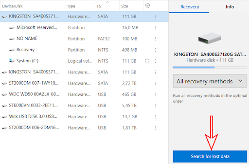 select disk for scanning