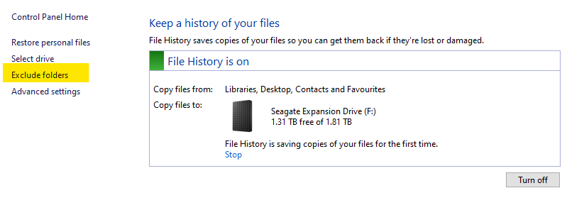 selecting folders to backup