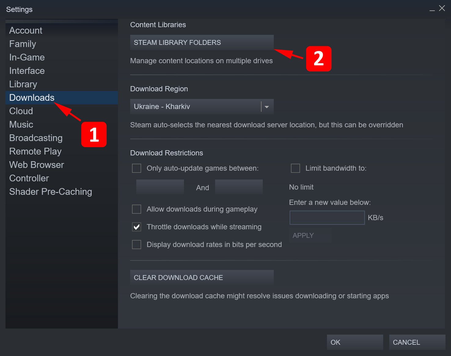 open steam library folders via settings