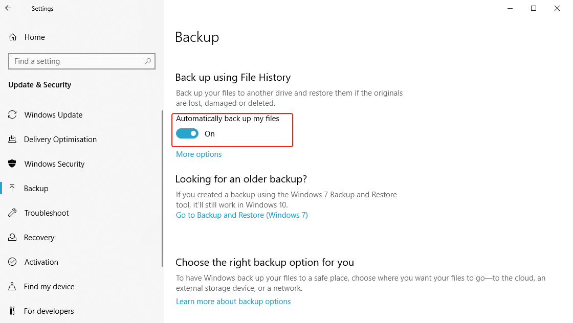 Windows automatic backup