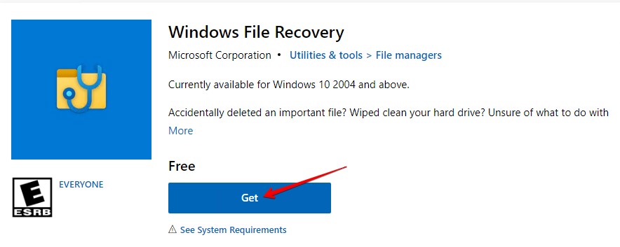 Downloading Windows File Recovery.