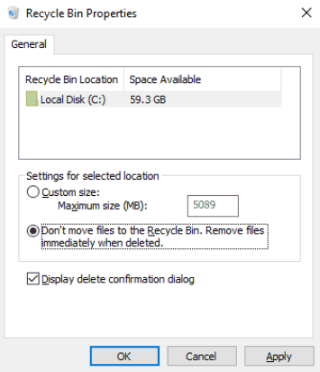 properties in recycle bin