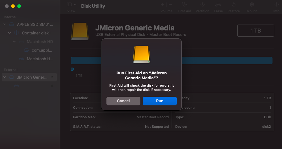 Disk Utility First Aid Run