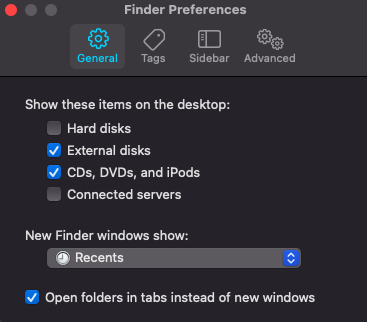 Finder Preferences External