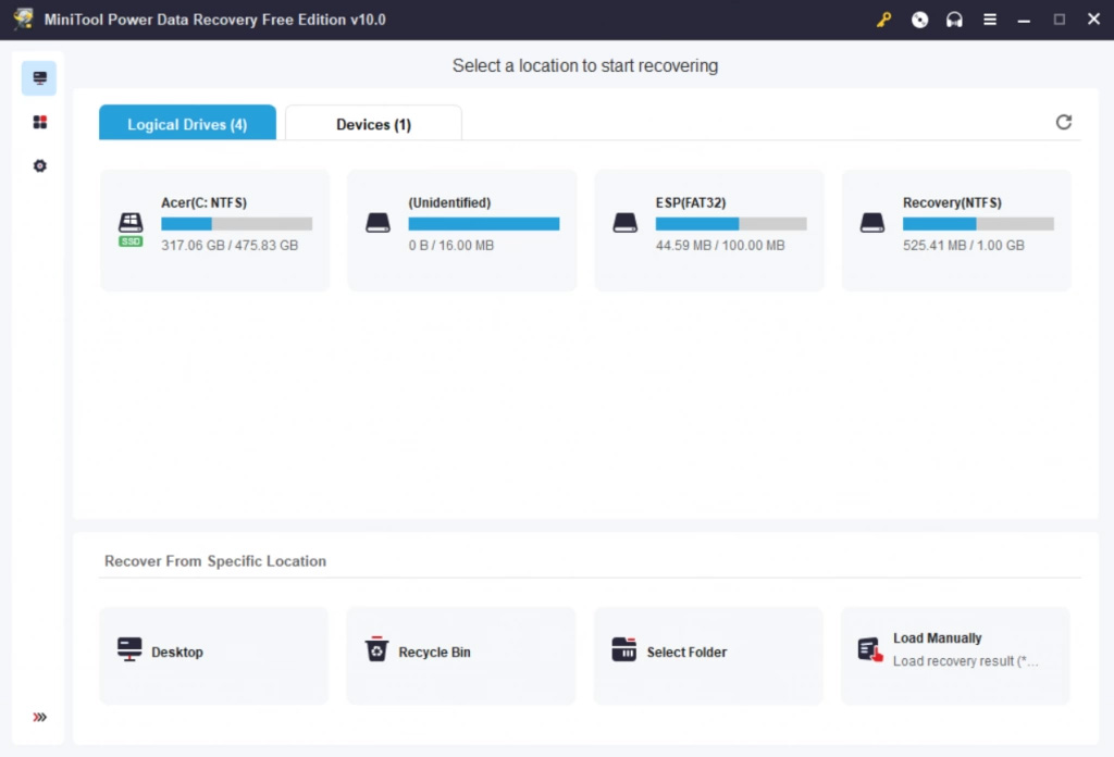 MiniTool Main Screen