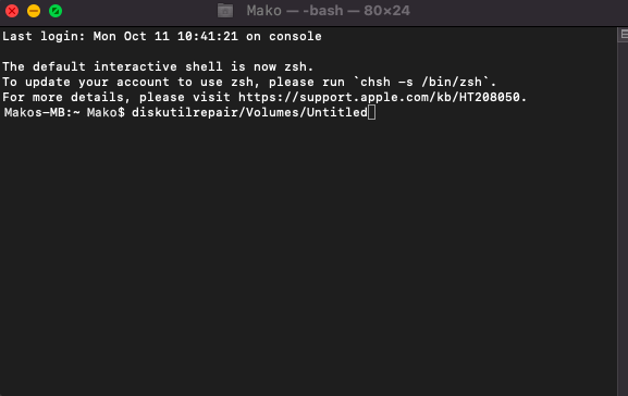 Terminal diskutilrepairVolume