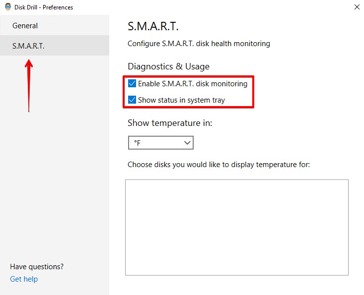 Enabling active disk monitoring.