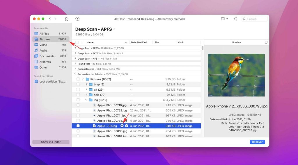 preview found files