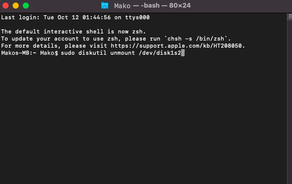 terminal sudo disktuil unmount