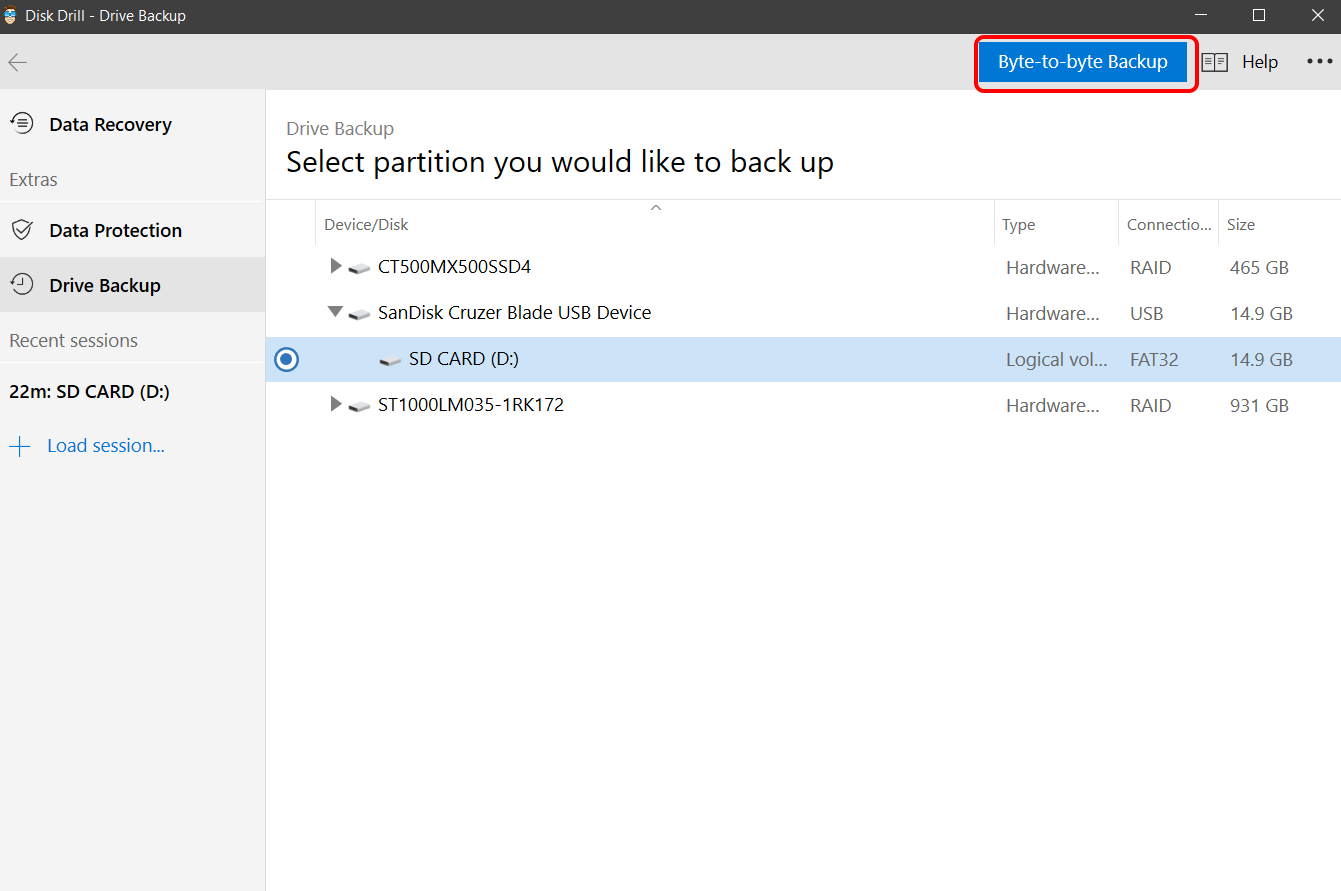 disk drill byte-to-byte backup