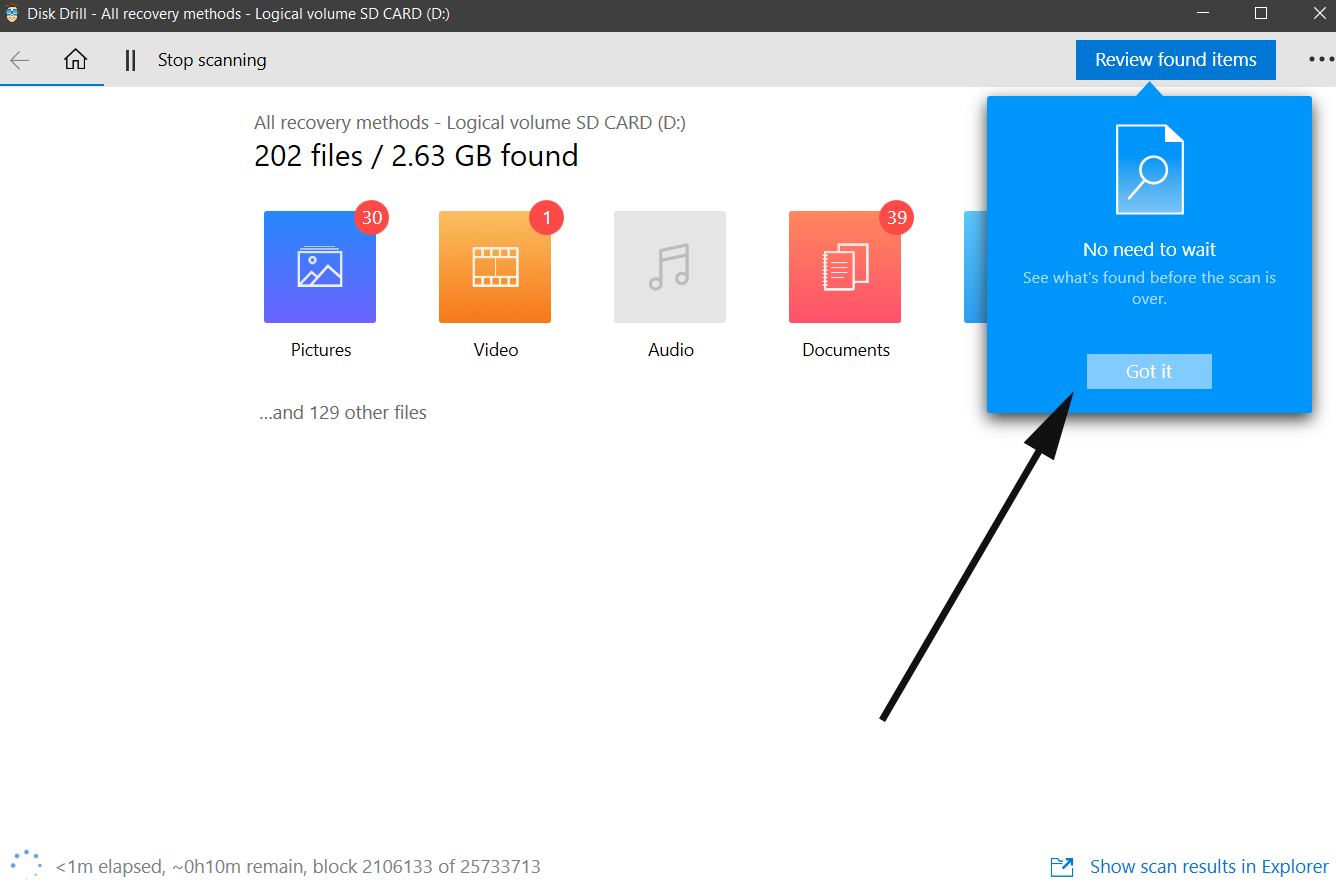 use disk drill while it scans