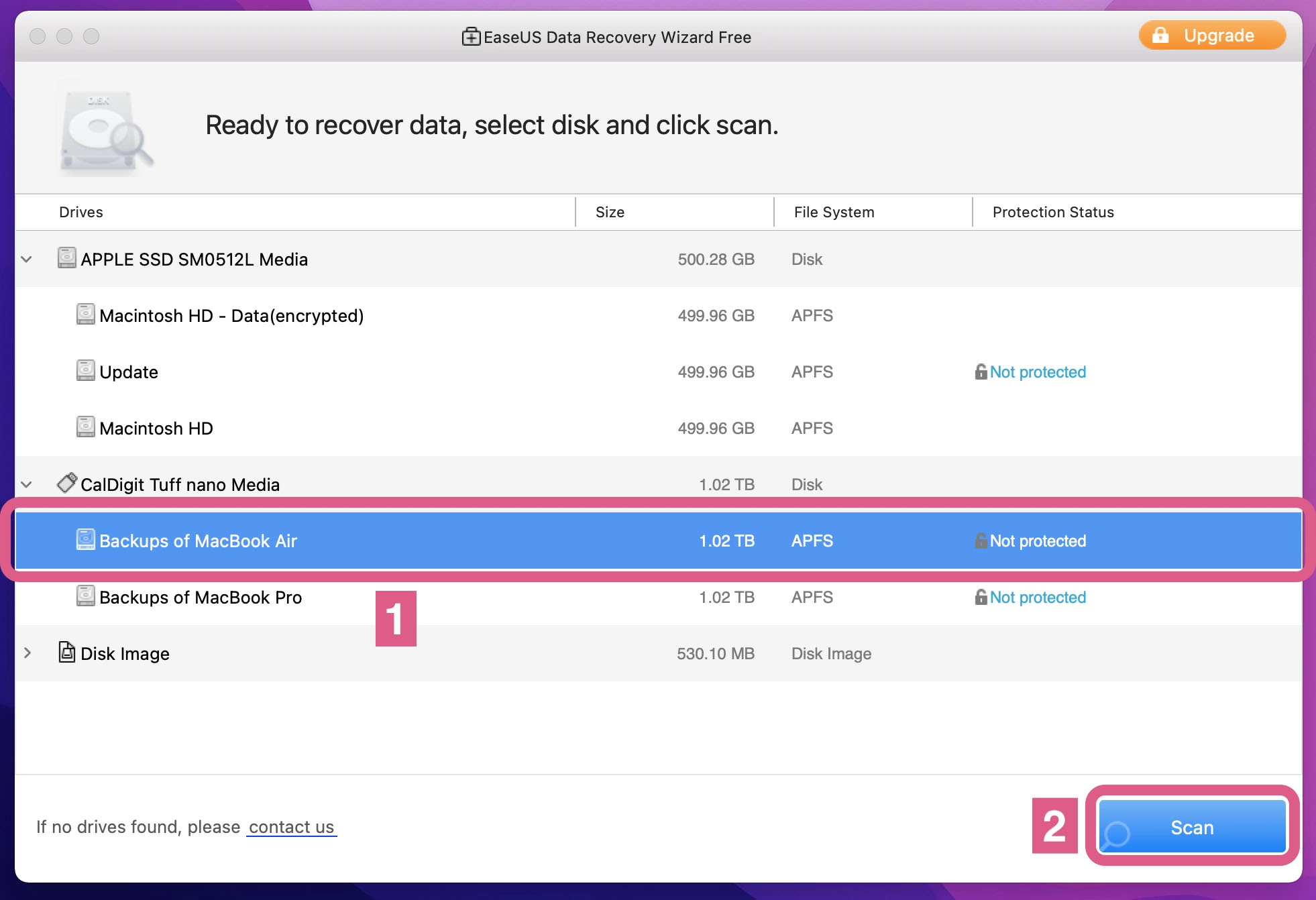 The third EaseUS step to recover your formatted Mac hard drive is to choose your drive.