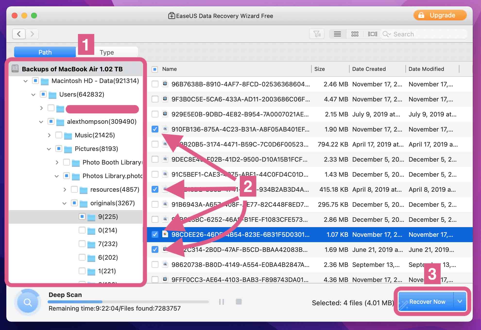 The fifth EaseUS step to recover your formatted Mac hard drive is to choose your files.