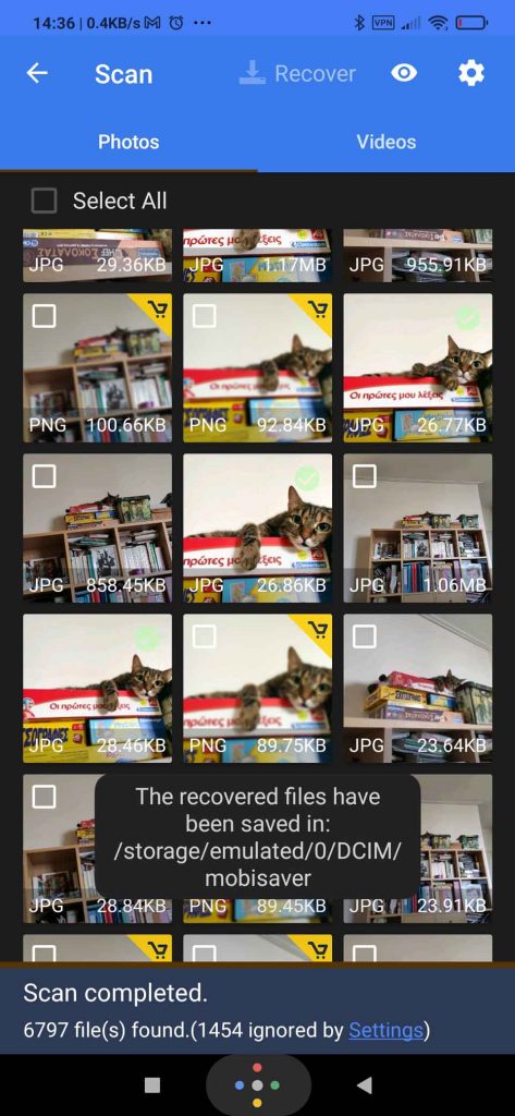 Lost files recovered with Easeus MobiSaver