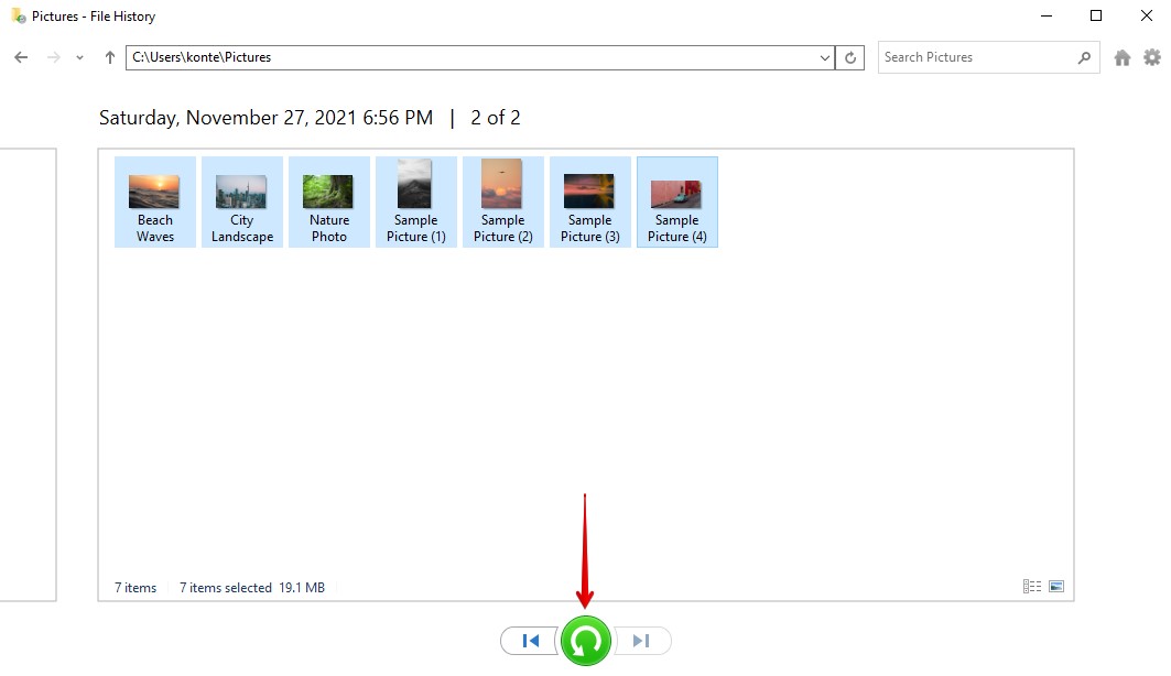 Confirming the restore from backup.