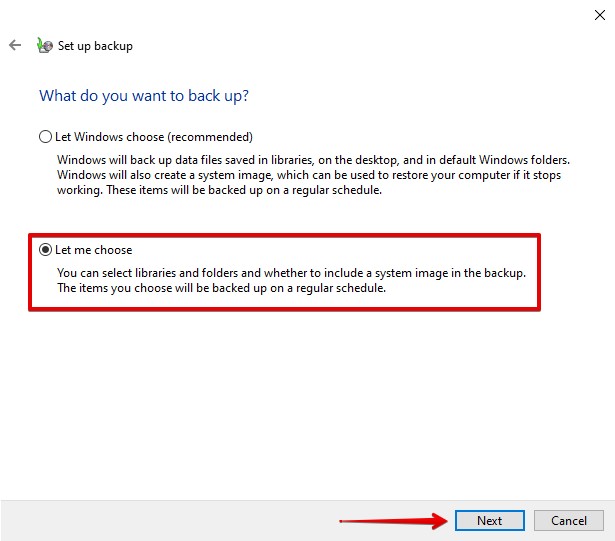 Choosing how the backup will work.
