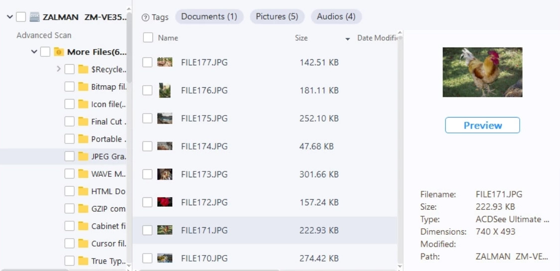 EaseUS file tree UI