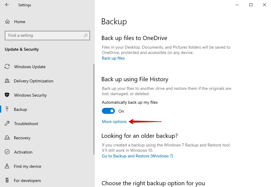 Looking at other File History options.