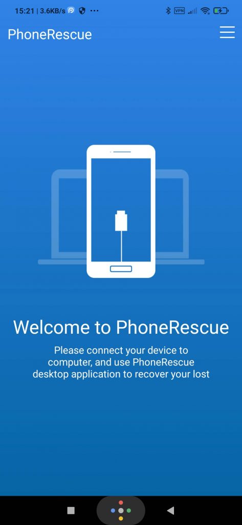 iMobie PhoneRescue expecting connection to computer.