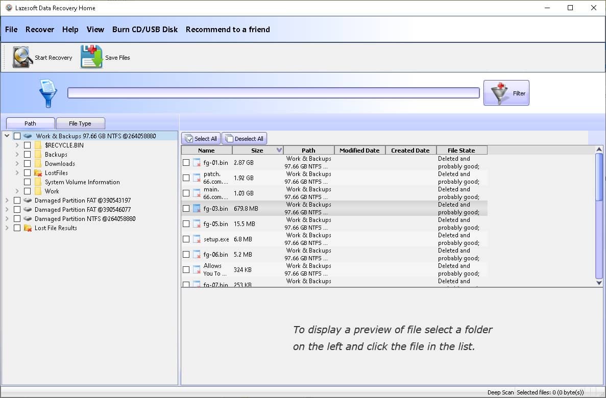 lazesoft data recovery process path