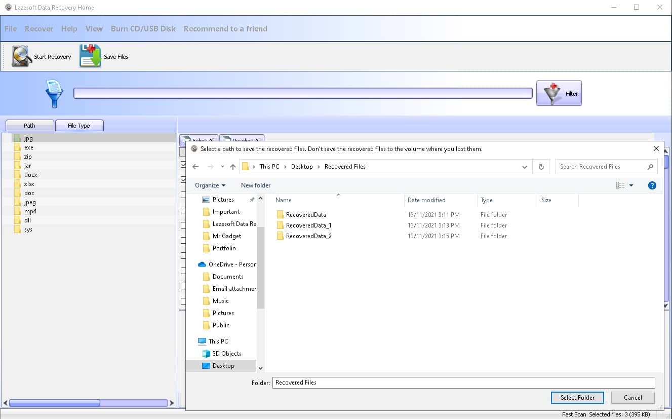 lazesoft data recovery select folder