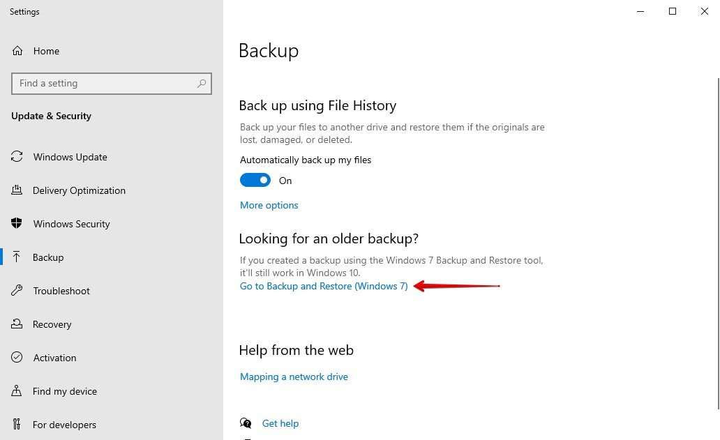 Opening Backup and Restore.