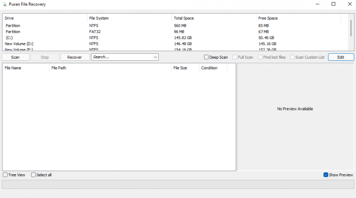 main screen of puran file recovery