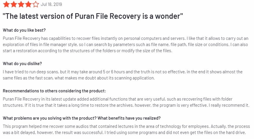 review about puran file recovery
